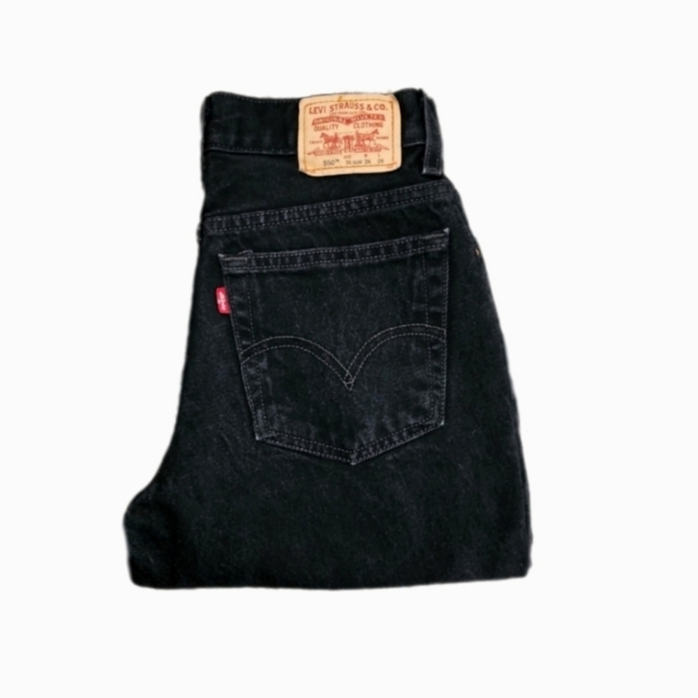 Levi Strauss Black Jeans Denim Black Washed Slim Size 16 W26 L28 - Picture 1 of 12